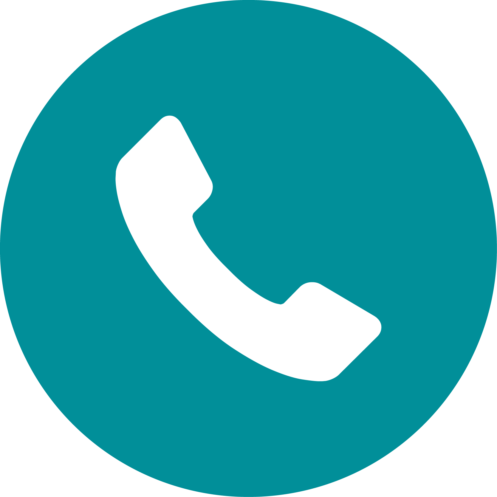 Teal Kreis mit weißem Telefon Icon.